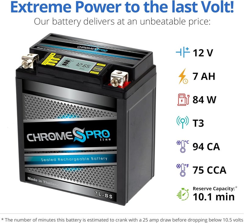 Chrome S Pro iGel YTX7L-BS Battery – 85 CCA, Gel Electrolyte, LED Display, 12V 6Ah – Fits ATV, Motorcycle, Scooter, Jet Ski, Dirt Bike, UTV, Snowmobile & More – T3 Nut & Bolt Terminal - Image 3